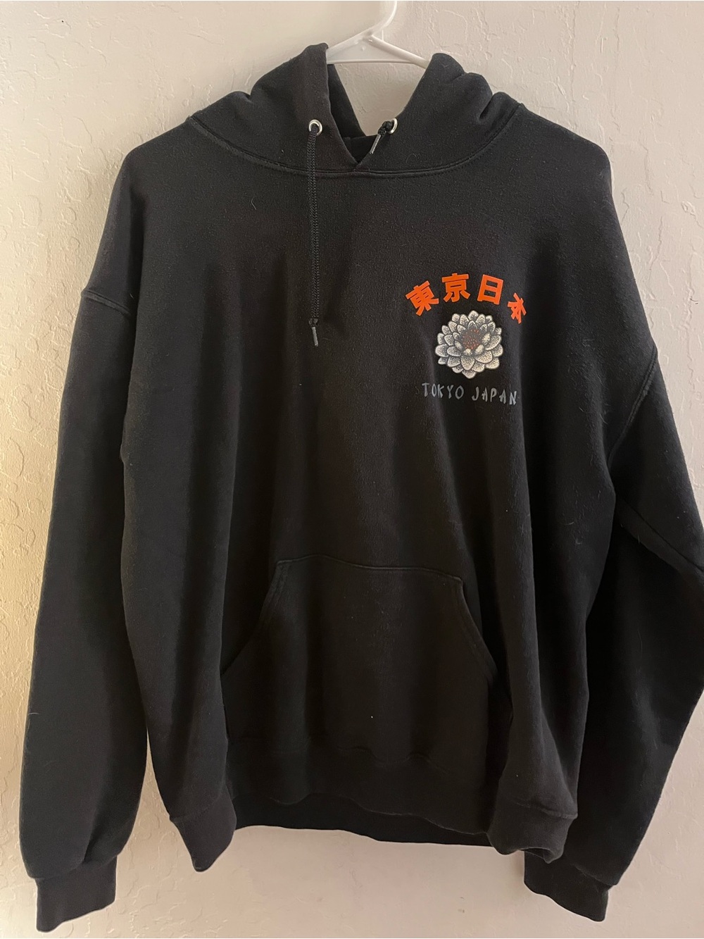 Tokyo Japan Black Hoodie with Floral Embroidery